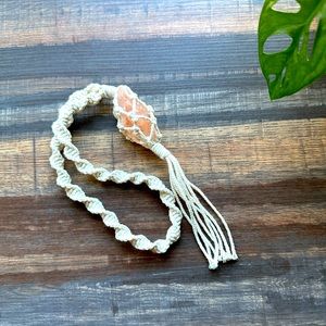 Pink Himalayan Salt Rock Rearview Mirror Accessory, handmade macrame car charm